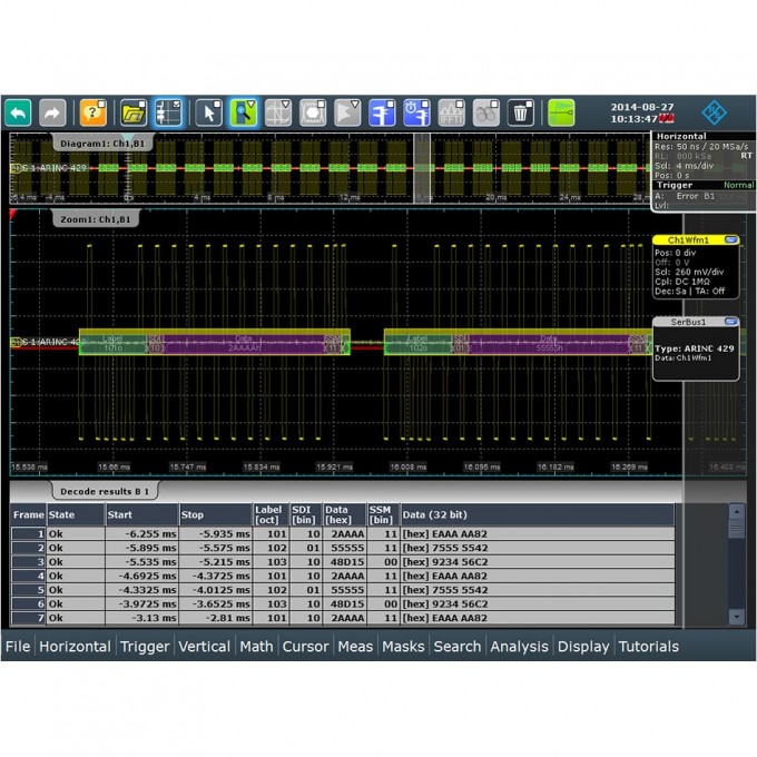 Опция синхронизации и декодирования ARINC 429 ROHDE & SCHWARZ для осциллографов R&S RTO RTO-K7